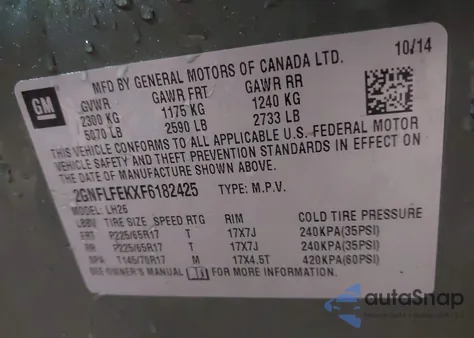 2015 Chevrolet Equinox 1Lt from USA, damaged, VIN 2GNFLFEKXF6182425